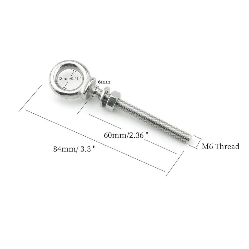 Hamineler 316 Stainless Steel Eye Bolt, Heavy Duty Shoulder Eyebolts Screws with Washer and Nuts (M6, 10PCS) - Image 2